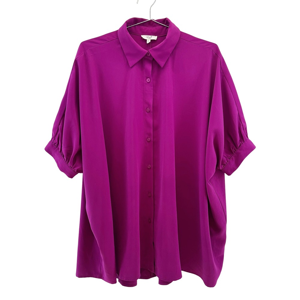 EASEL Oversized Slouchy Dolman Button Up Blouse • Small • magenta pink